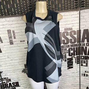 Under Armour L Black -Gray Geometric Print Crew Neck Heatgear Tech Muscle Tee